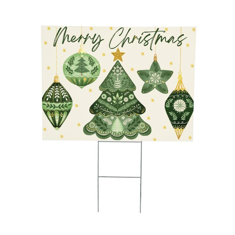 Shades of Green Yard Sign - "Merry Christmas" - 24" x 18" - Multicolor