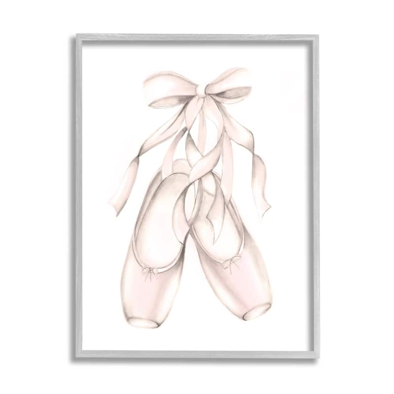 Stupell Soft Pink Ballerina Slippers Ballet Dance Shoes Framed Wall Art - 16 x 20 - Grey