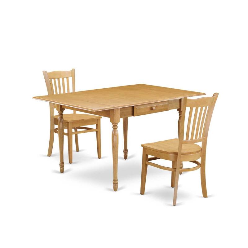 3-Piece Natural Brown Oak Finish Solid Wood Top Dining Table Set