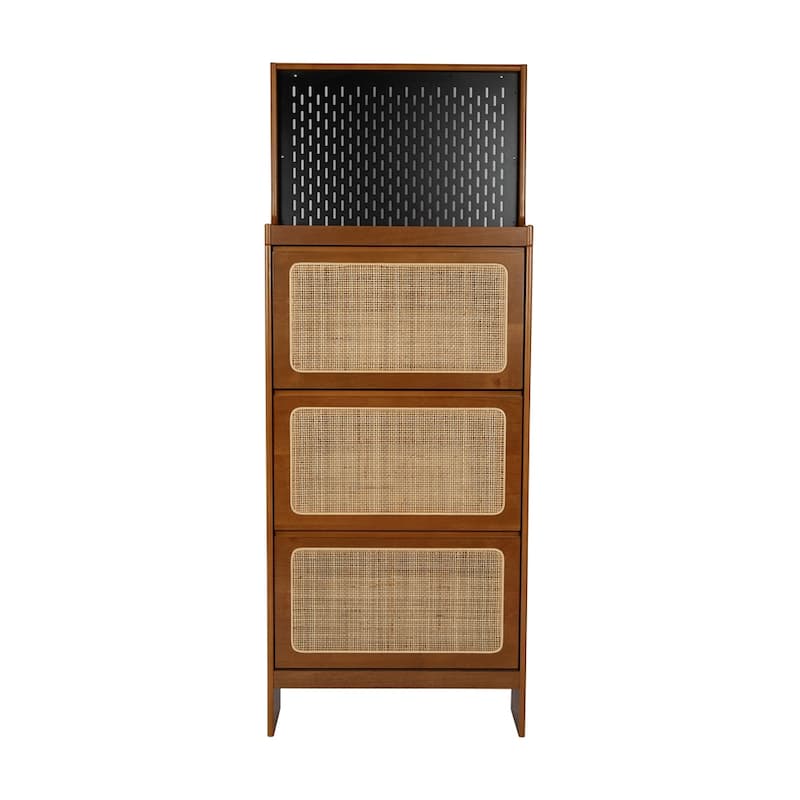 Free Standing Rattan Shoe Rack with 3 Flip Drawers