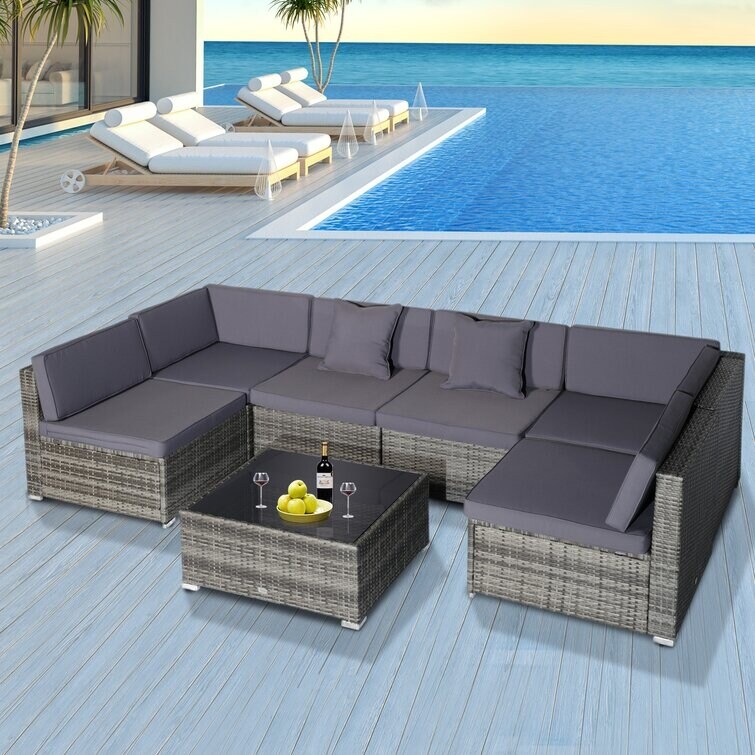 Merton Wicker/Rattan 6 - Person Seating Group with Cushions