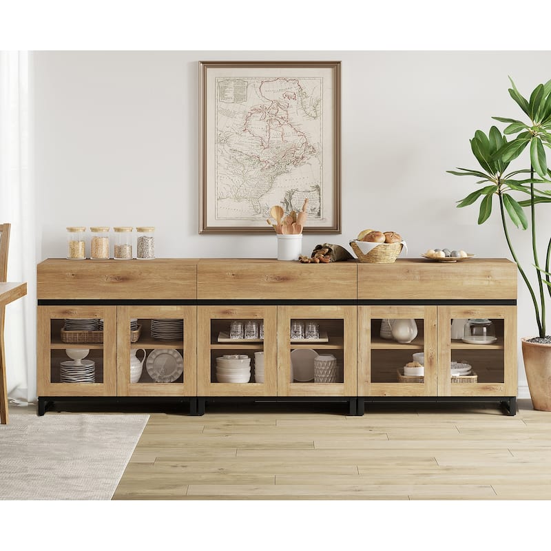 WAMPAT Multifunctional Sideboard Buffet Cabinets with Glass Doors, Modern Sideboard with Adjustable Shelf, Coffee Bar Cabinet