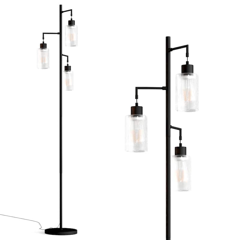 67" 3-Light Tree-Shaped Floor Lamp - Glass Lampshades & Foot Switch for Living Room & Bedroom