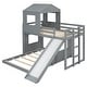 preview thumbnail 44 of 47, Playhouse-inspired Style Twin over Full Wooden Bunk Bed,Loft Bed with Playhouse,Farmhouse, Ladder, Slide and Guardrails