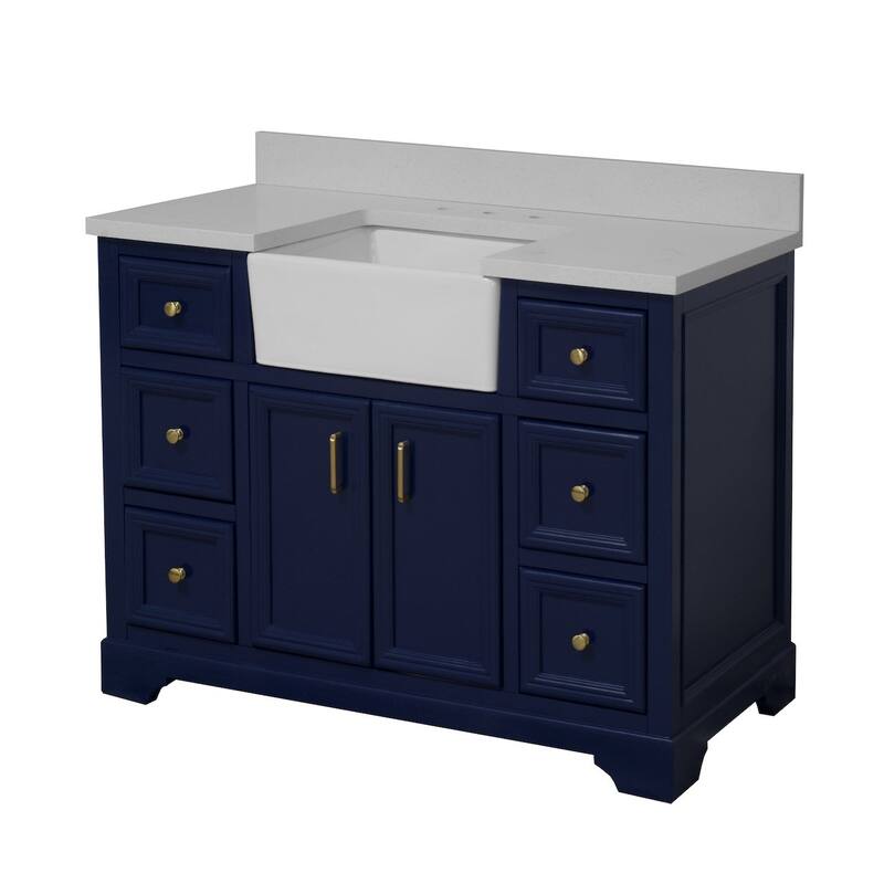 KitchenBathCollection Zelda 48" Farmhouse Bathroom Vanity with Quartz Top