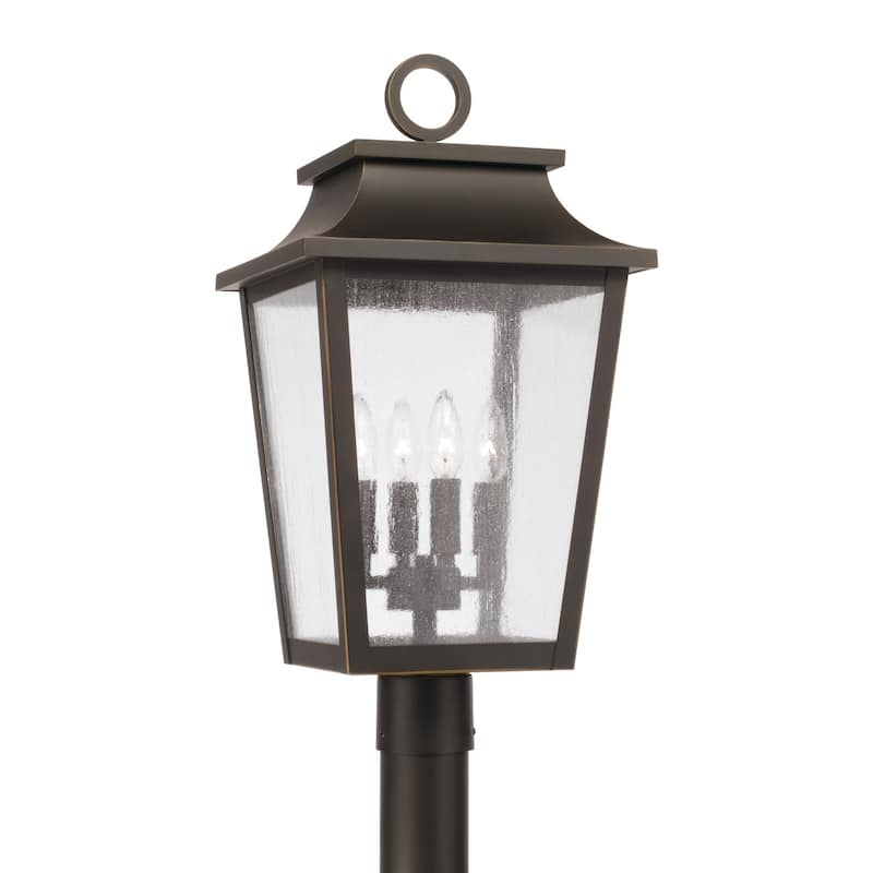 12"W x 23.75"H 4-Light Outdoor Tapered Post Lantern with Ripple Glass - 12"W x 23.75"H - Oiled Bronze
