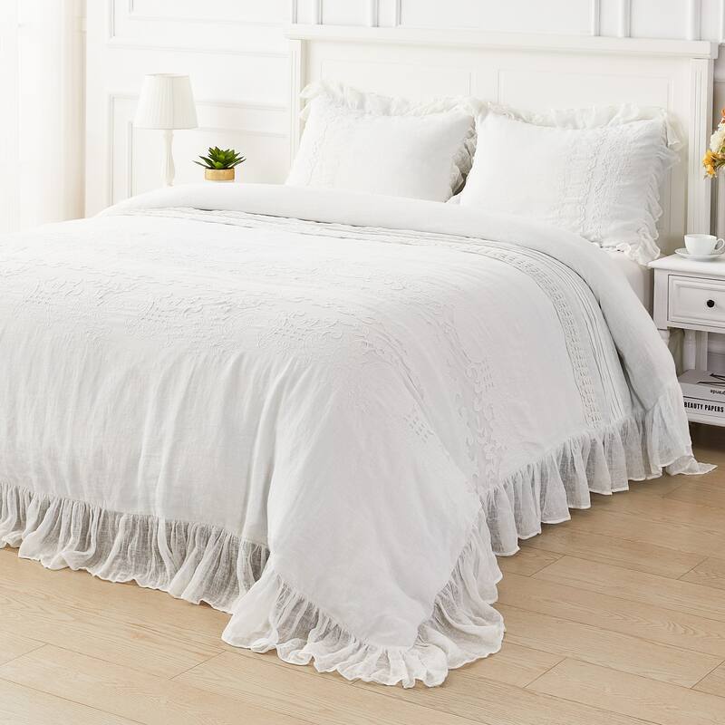 The Gray Barn Spring Field Linen Duvet Set - 4 Color (White, Grey, Pink, Ivory)