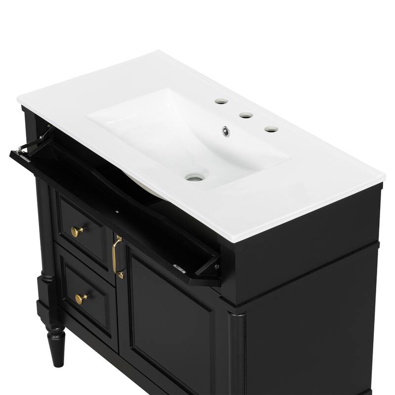 Roomfitters 36" Bathroom Vanity with Sink, Solid Wood Frame, Flip Drawer, 2 Drawers & Door Rack