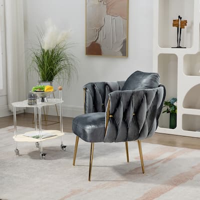 Velvet Fabric Accent Arm Chairs Casual Single Sofa with Pillow Modern High Back Club Chairs Side Chairs with Metal Legs