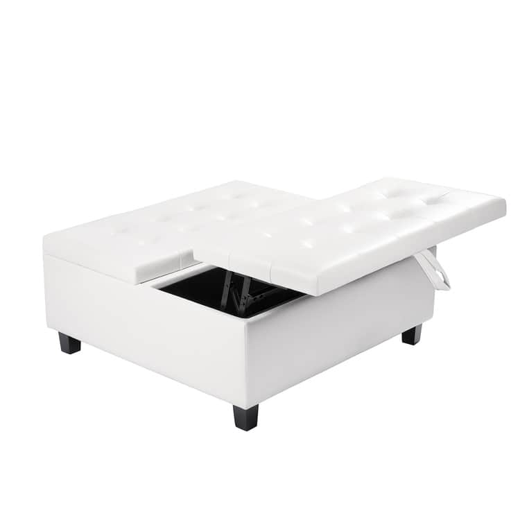 35-Inch Air Leather Tufted Upholstered Lift-Top Ottoman Bench, Large Square Storage Coffee Table for Living Room