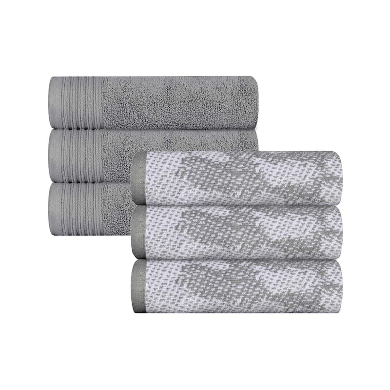 Superior Cotton Solid and Marble Hand Towel Set of 6