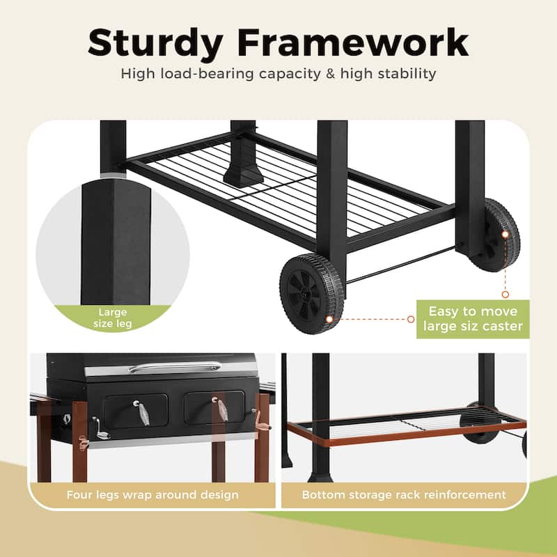 Extra Large Charcoal BBQ Grill with 794 sq. in. Cooking Area, Dual Lifting Charcoal Trays & Foldable Side Tables