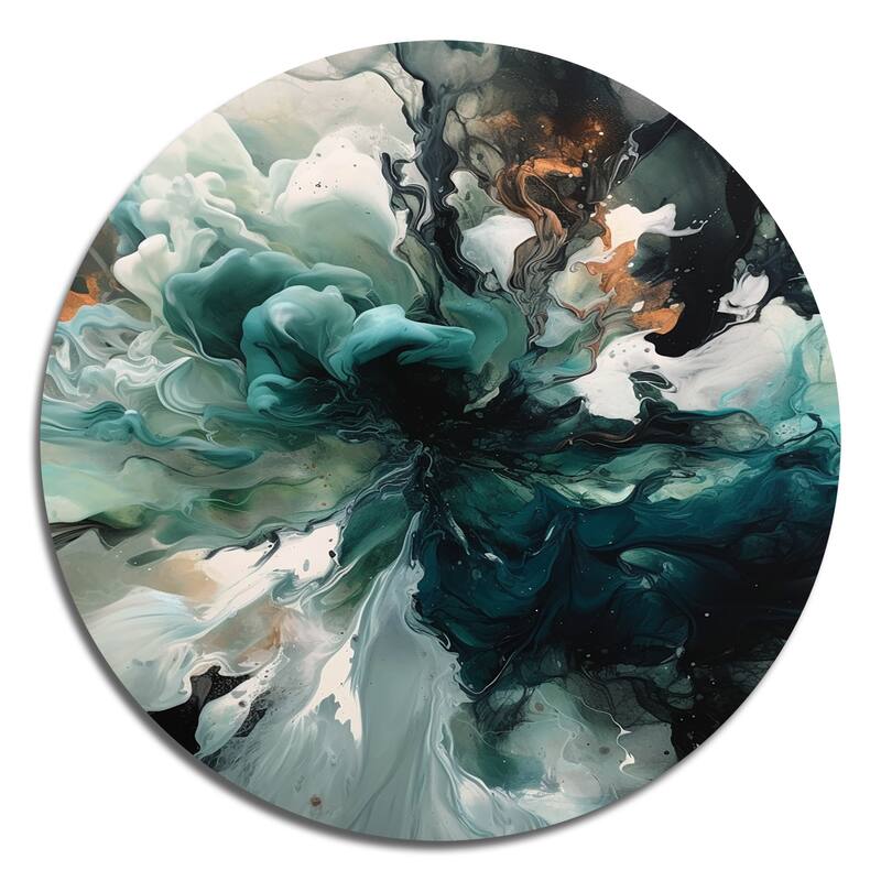 Designart "Green White Marbled Artistry II" Modern Geometric Metal Round Wall Art