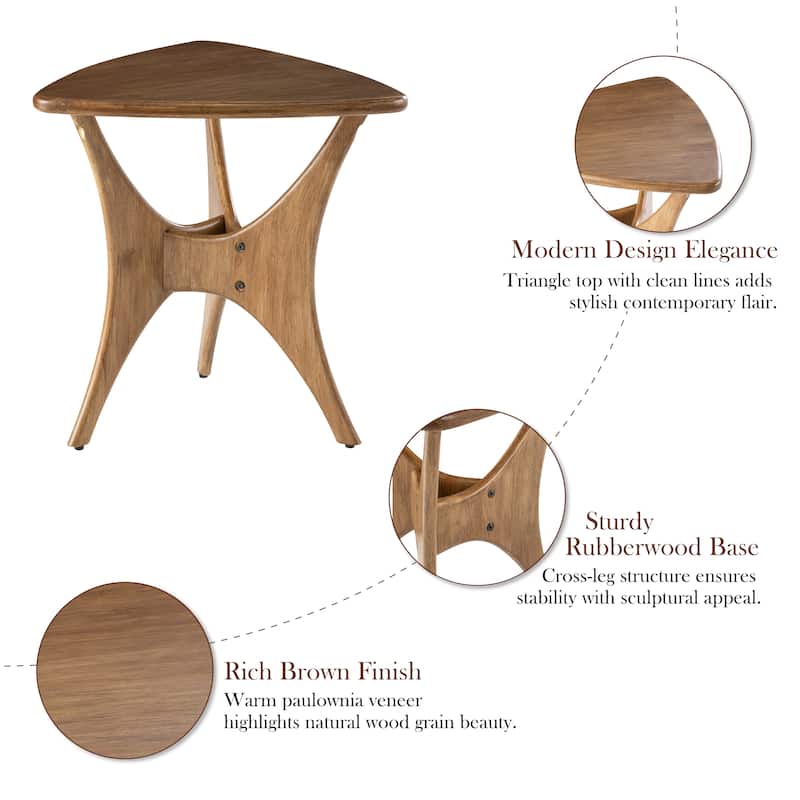 COZAYH Contemporary Triangle Side Table with Cross-Leg Wood Base, MCM Small Accent Table for Lounge, Quick Assembly
