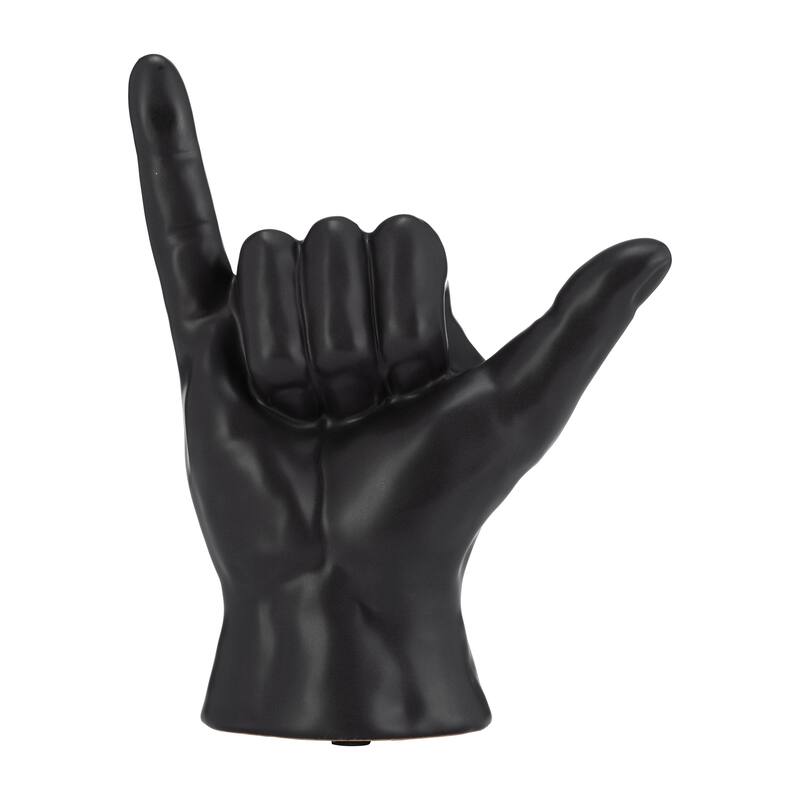 Sagebrook Home Ceramic Hand Statue Decor Symbols - 6" x 3" x 7" - Hang Loose Black