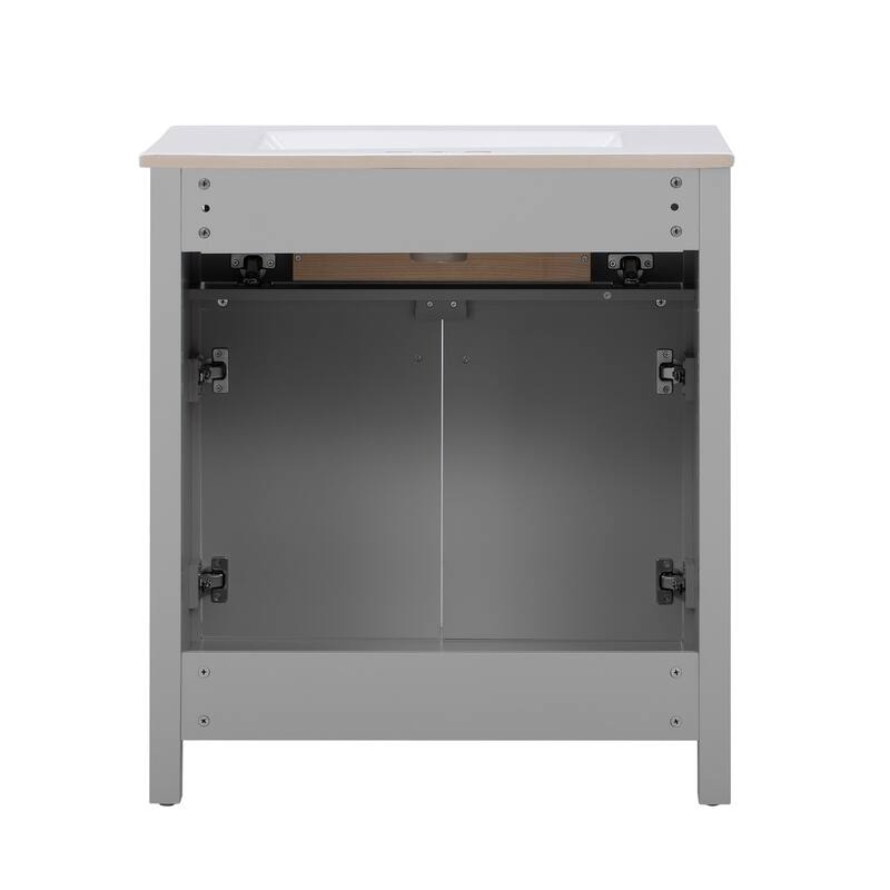 60"Bathroom Vanity with Ceramic Sink, Free Standing Single Vanity Set with Soft Closing Doors, Modern Style