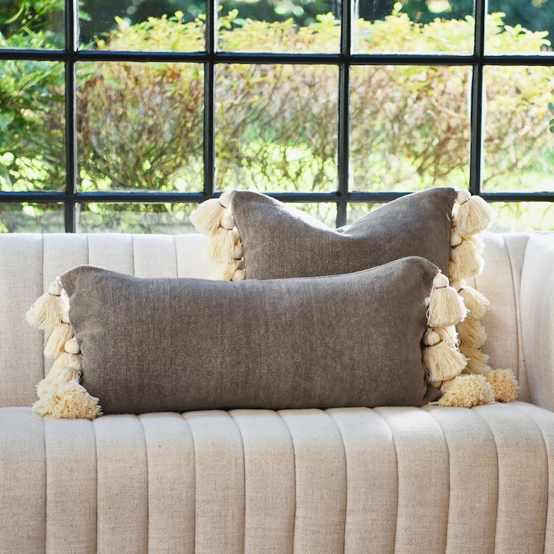 Cotton Chenille Lumbar Pillow with Tassels