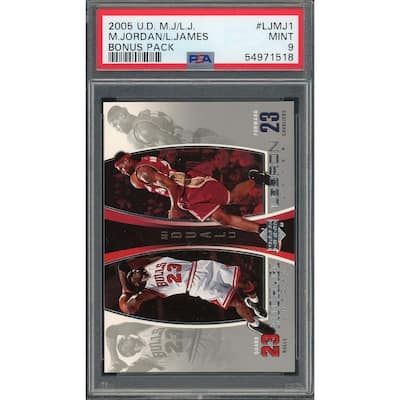 Michael Jordan Lebron James 2005 Upper Deck Basketball Card #LJMJ1 Graded PSA 9 - 8'6" x 11'6"
