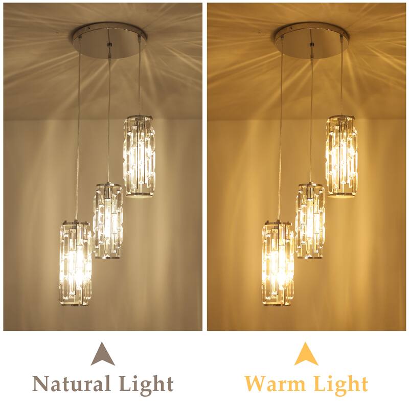 3-Light Chandelier for Bedroom Kitchen Dining Room with Crystal Shaded