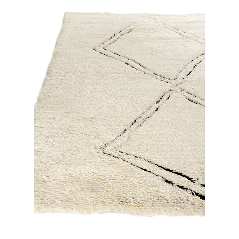 EXQUISITE RUGS Moroccan Hand-knotted New Zealand Wool Ivory/Black Area Rug.