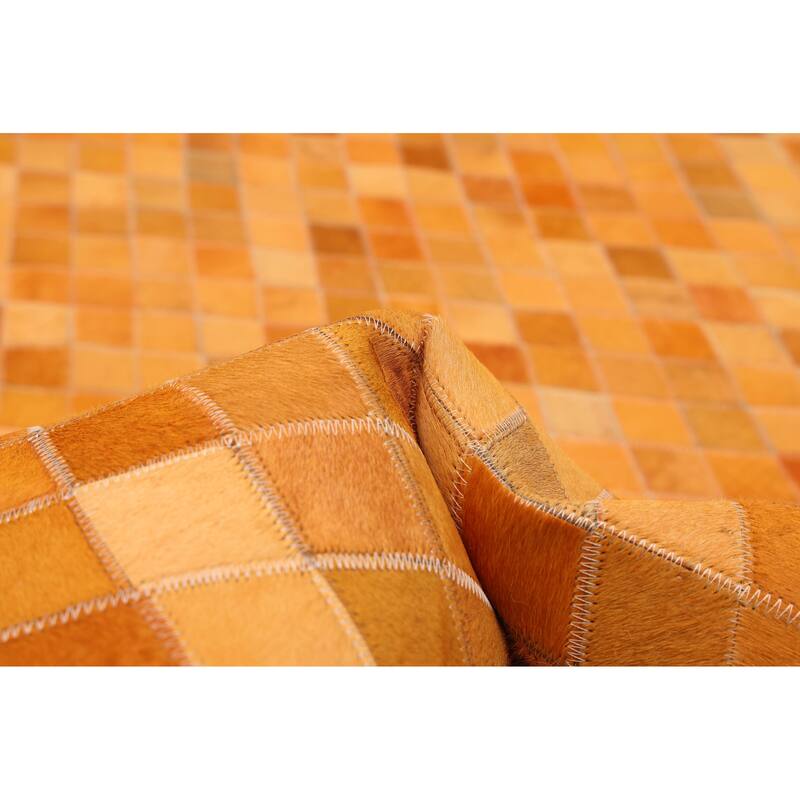 ECARPETGALLERY Handmade Cowhide Patchwork Orange Leather Rug - 4'0 x 6'0