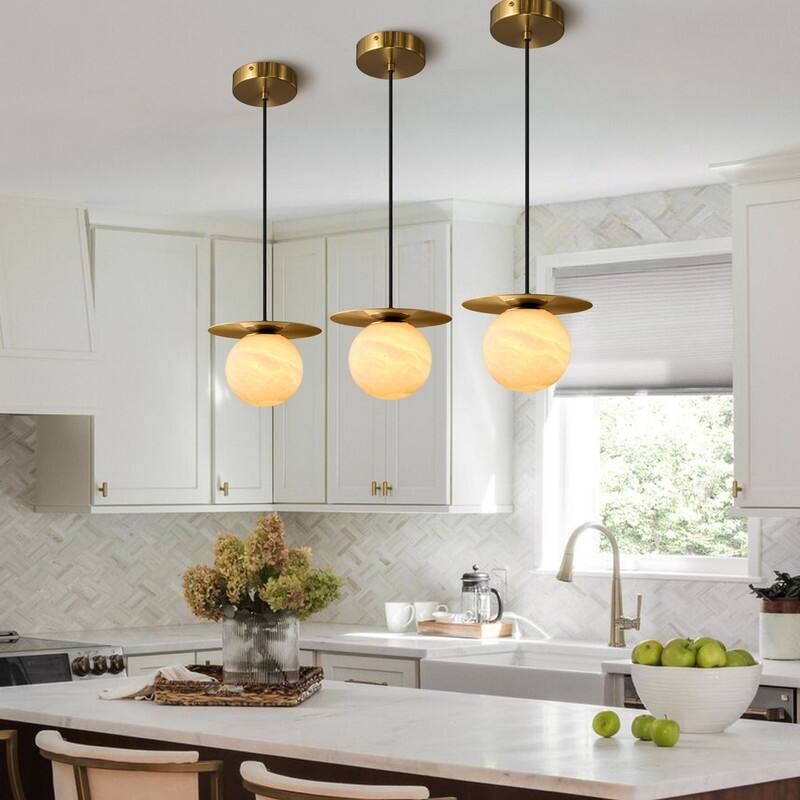 KAYLA Alabaster Pendant Light - Nordic Modern Brass Hanging Lamp