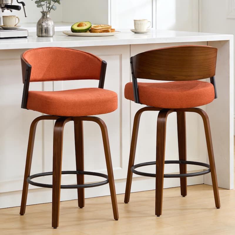 Upholstered Swivel Counter Height Bar Stool with Curved Back and Bentwood Frame - 37.2"H x 19.1"W x 20.5"D