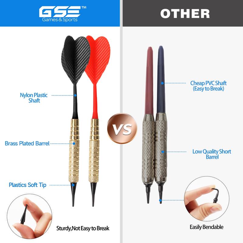 GSE™ 12-Pcs of 16 Grams Soft Tip Darts, Plus 60 Free Dart Tips. Bar Darts for for Electronic Dartboard - Gold