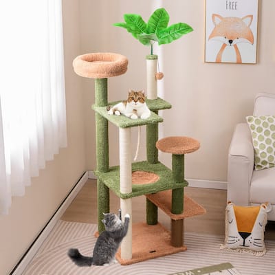 Multilevel Cat Tree with Scratching Posts and Rope Plush Perch Toy Bed - 19.5" x 19"