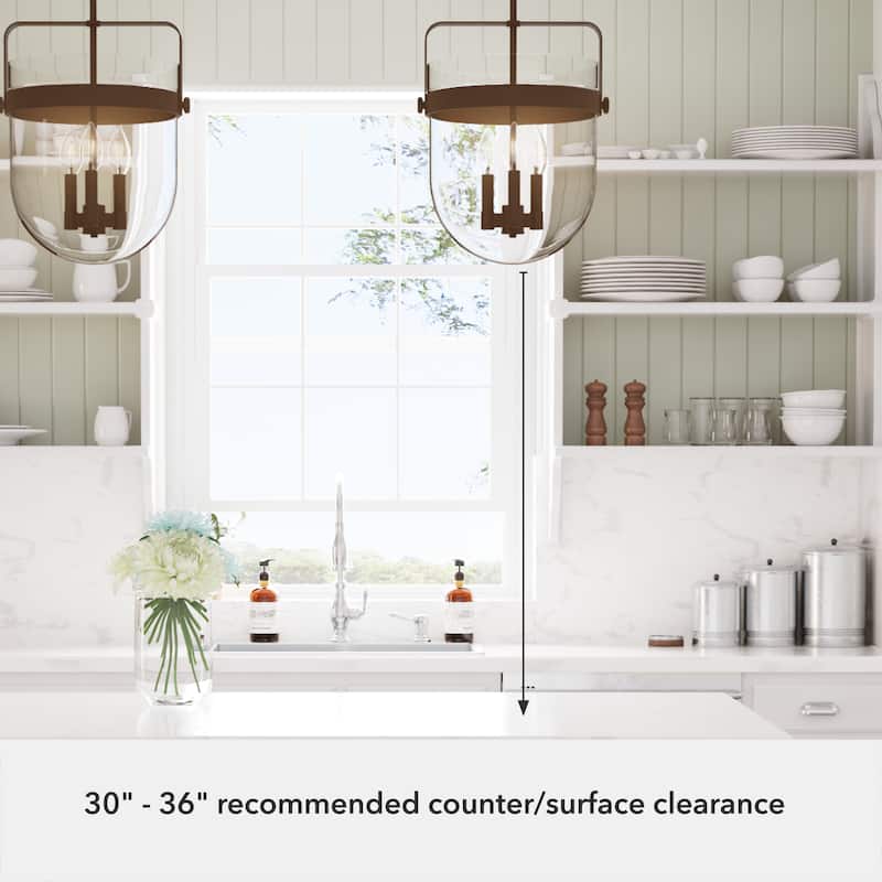 Hunter Karloff Clear Glass Bell-Shaped Pendant - Kitchen Island, Dining Room, Entry - Modern Farmhouse, Rustic, Industrial