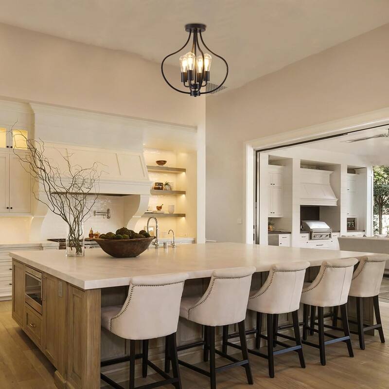 4 Light bulb light black ceiling light iron light fixture - N/A