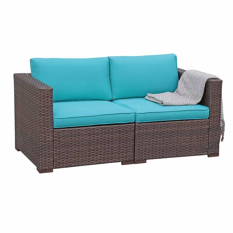Outdoor 2 Pieces Sectional Sofa Set Wicker Loveseat Corner Sofa