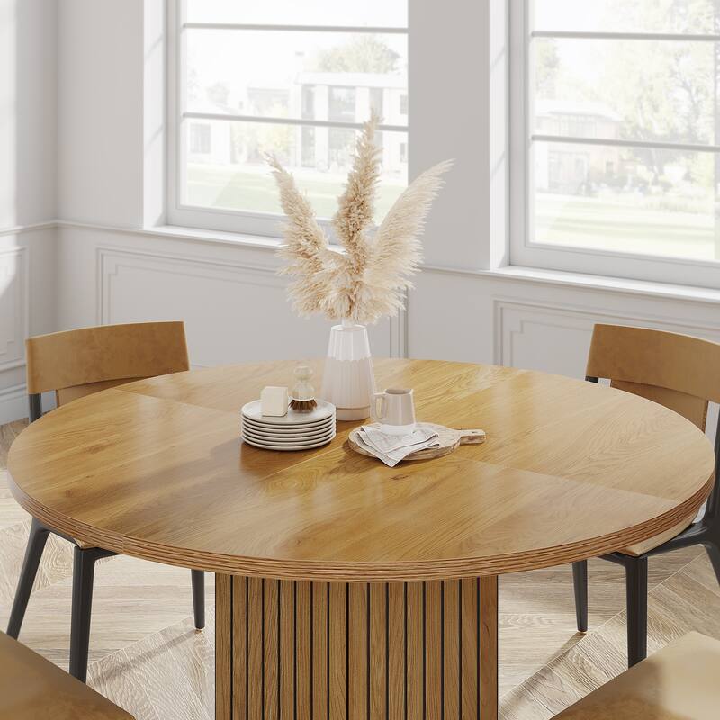 Wood 47-Inch Farmhouse Round Kitchen Dining Table for Small Space