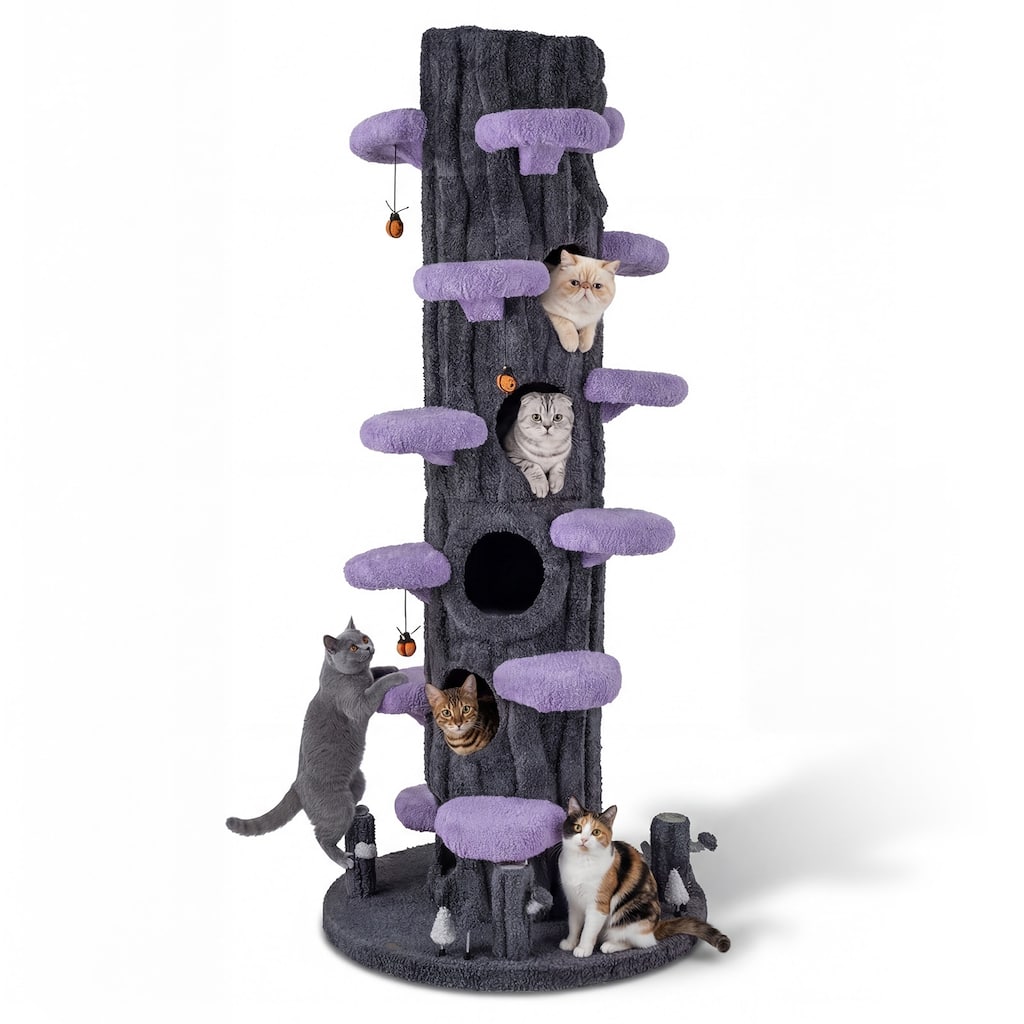 Gymax 90.5'' Multifunctional Cat Tree w/Private Condos Sisal Covered - Gray, Purple