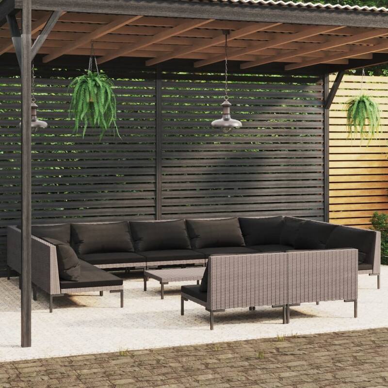 vidaXL Patio Lounge Set Outdoor Sectional Sofa Set Table Poly Rattan Dark Grey - 27.6" x 27.6" x 24"