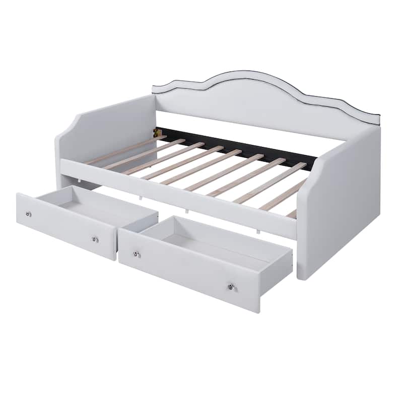 Twin Size Upholstered Daybed with LED and 2 Drawers