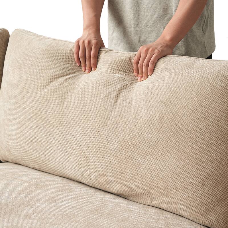 Modular Sectional Sofa Cloud Couch with Ottoman, L Shaped Linen Blend Fabric Minimalist Sectional Sofa for Living Room, Khaki