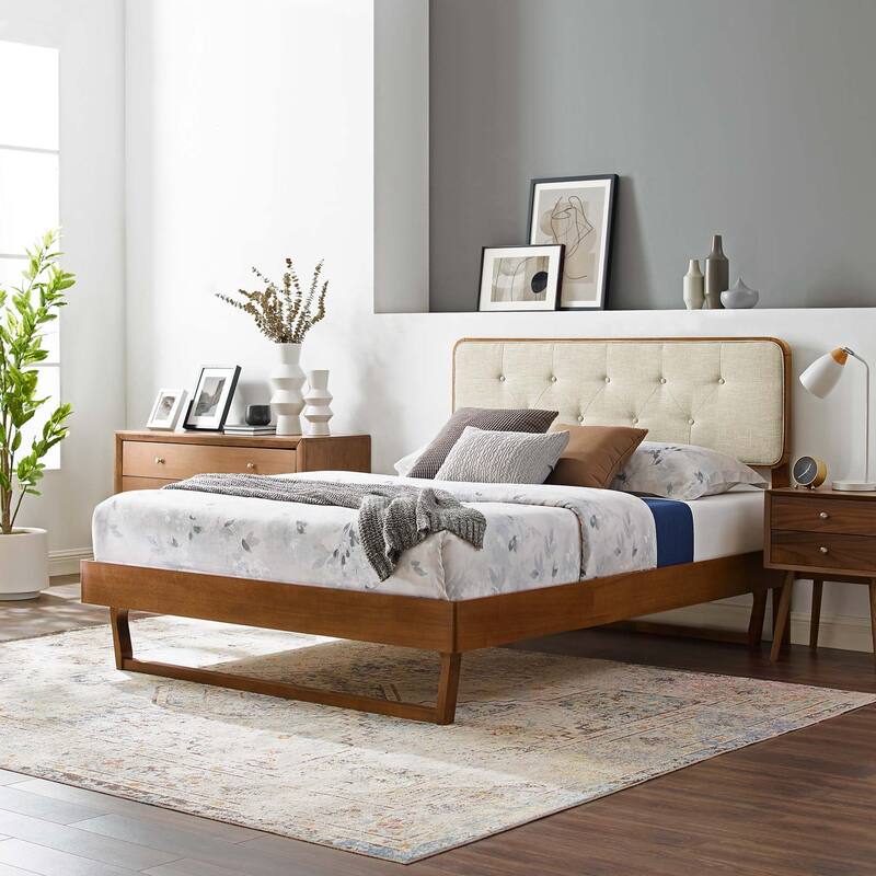 Bridgette Full Wood Platform Bed With Angular Frame - Walnut Beige