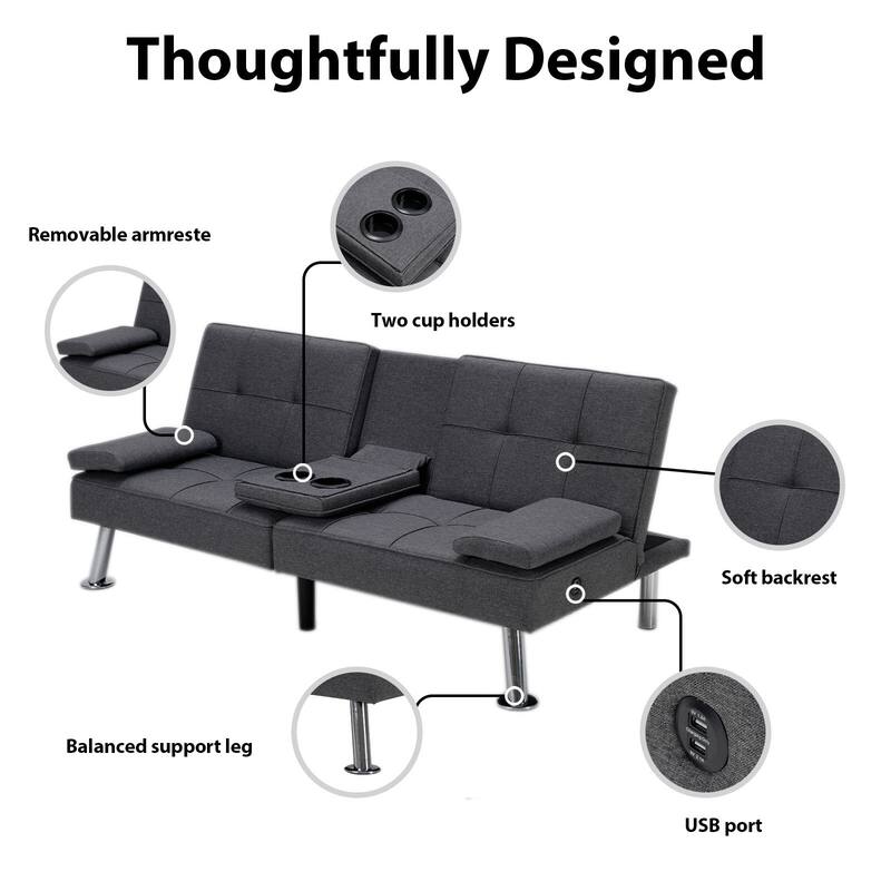 Linen Upholstered Modern Convertible Folding Futon Sofa Bed for Compact Living Space