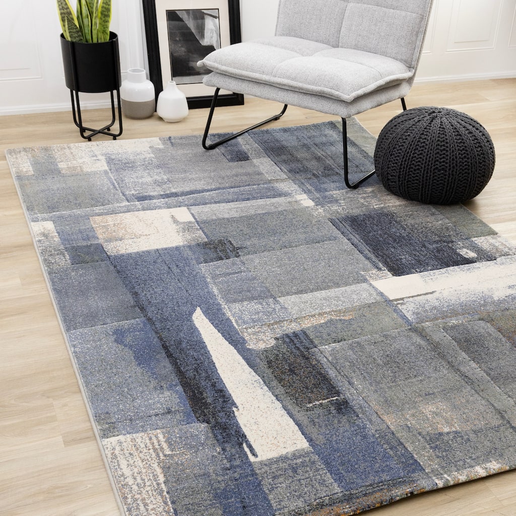 Amelia Collection - Dense Abstract Art Blue Green Area Rug