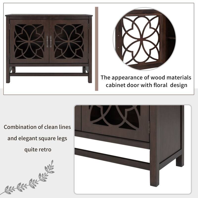 Wood Accent Buffet Sideboard Storage Cabinet with Doors and Adjustable Shelf
