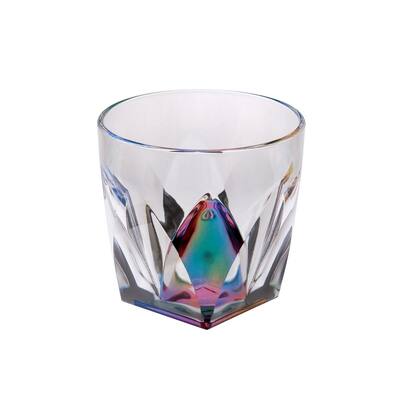 LeadingWare Designer Rainbow Diamond Acrylic Drinking Glasses DOF Set of 4 (9oz), Unbreakable Stemless Drinking Glasses
