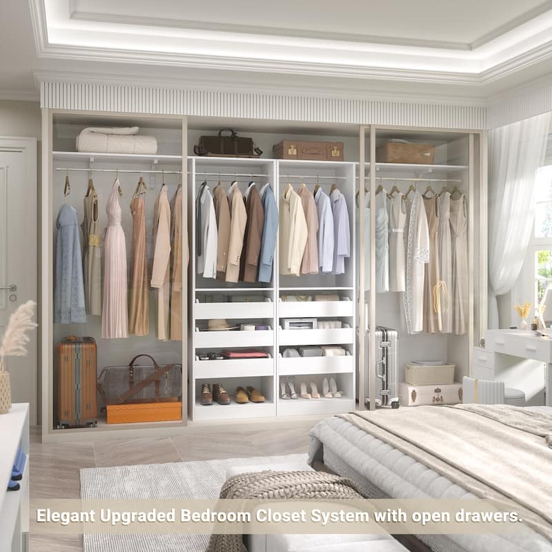 20"-60" Closet System with 3 Wooden Drawers and Sturdy Shelves and Retractable Rods