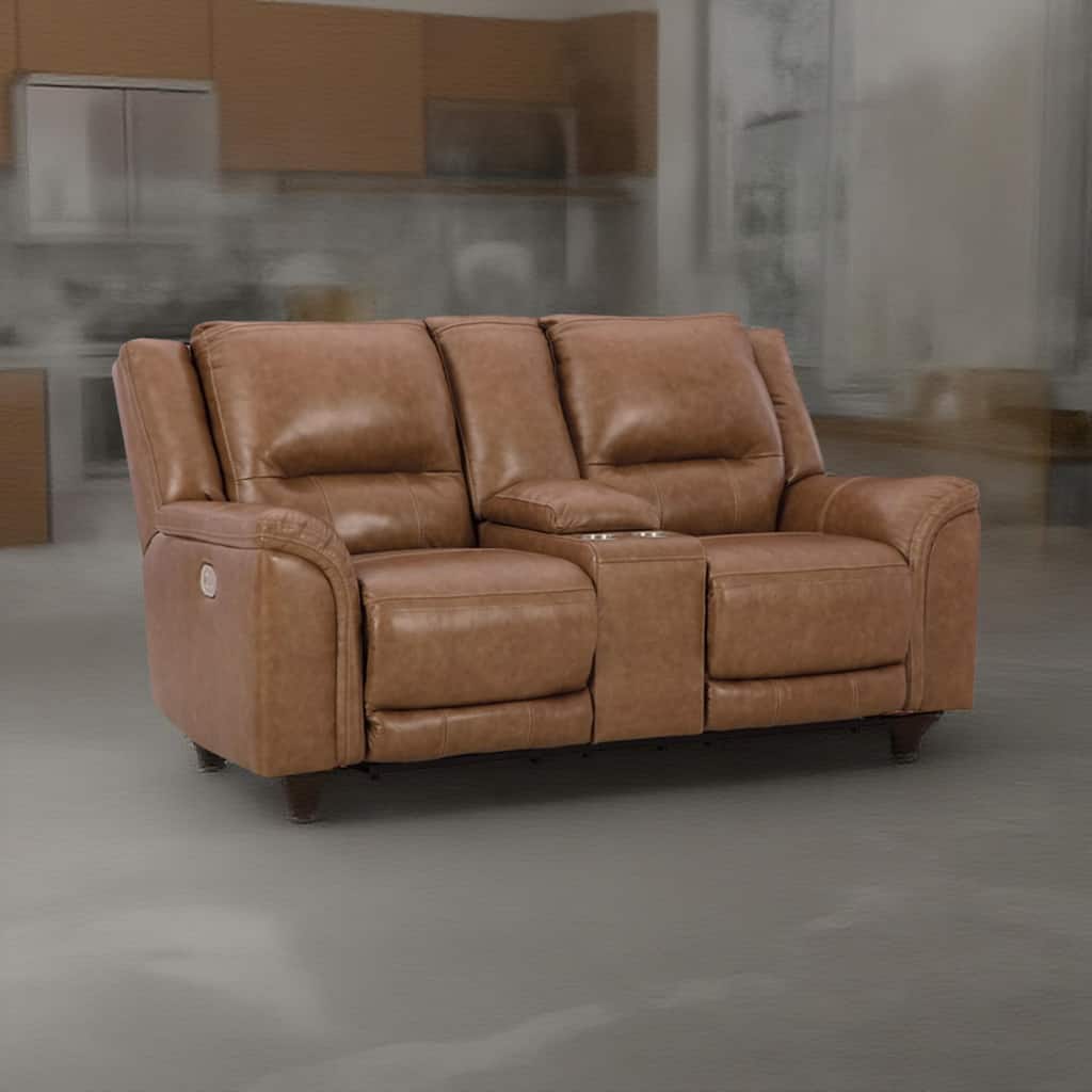 Trasi Power Recliner Loveseat, Caramel Brown Leather, USB Port 79 Inch