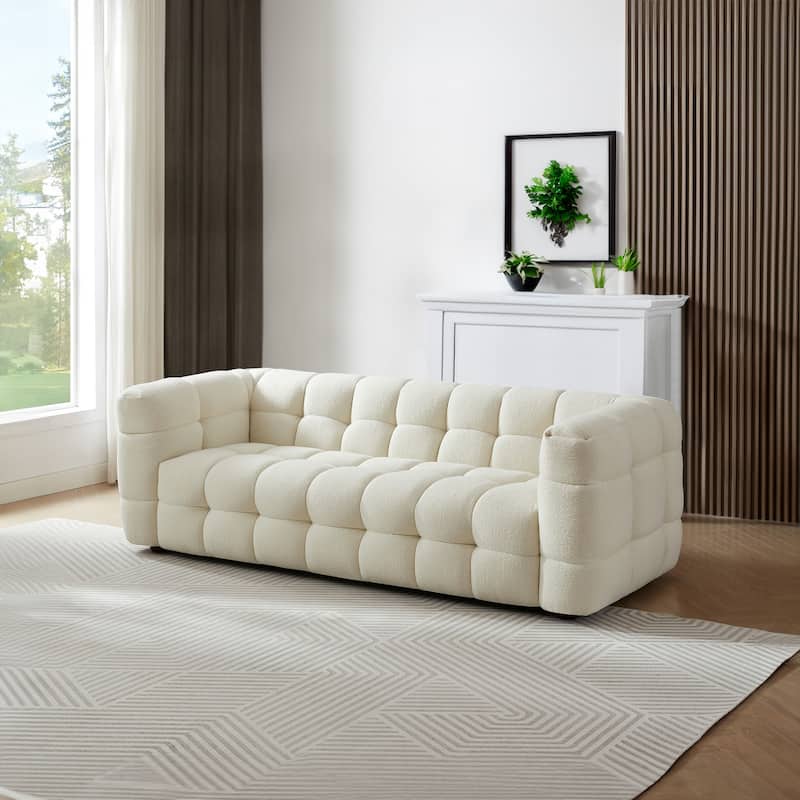 Magic Luxury Mid Century Modern Tufted Cream Boucle Couch - Cream