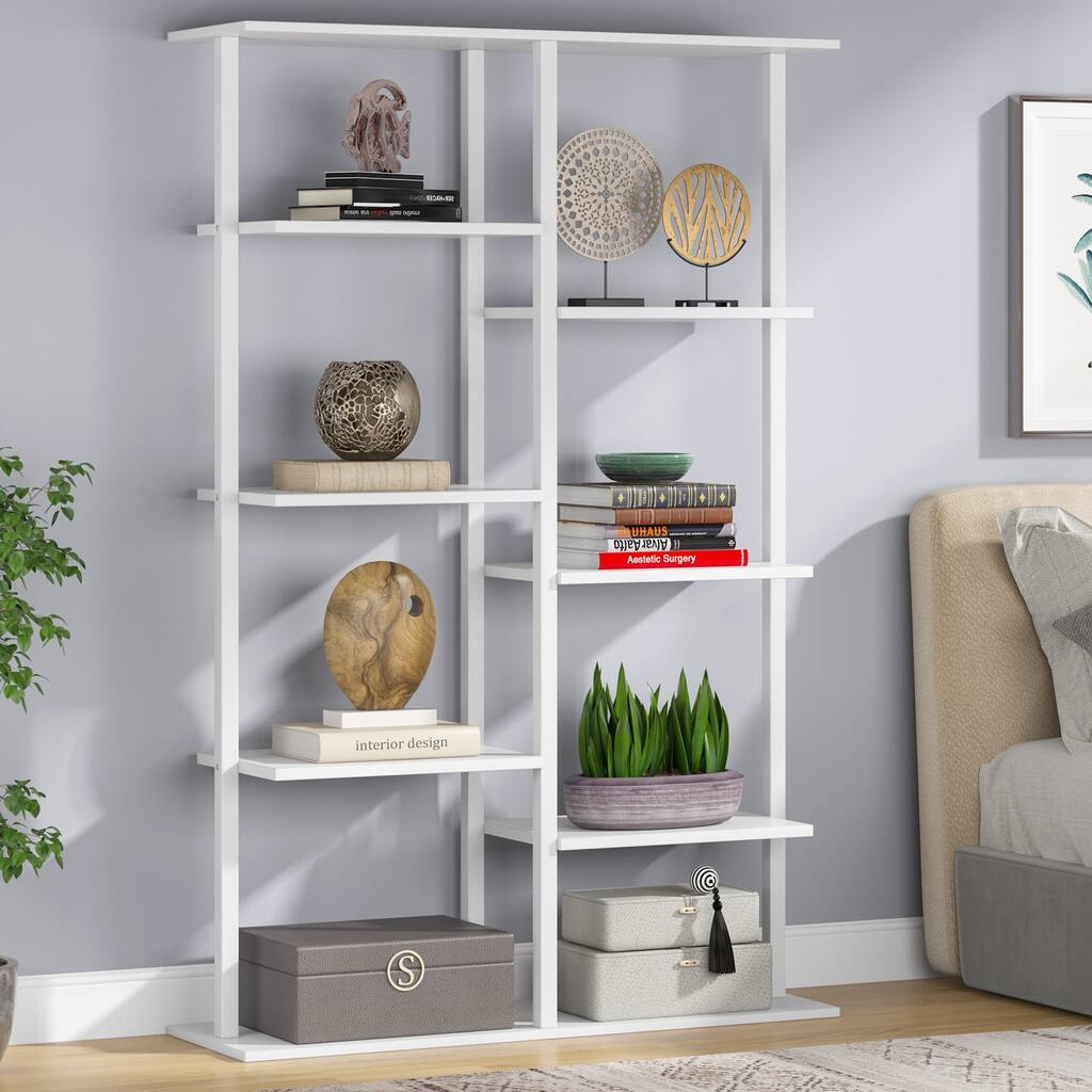 5-Tier Ladder Bookshelf Bookcase 8 Open Shelves, Solid Wood Bookshelves