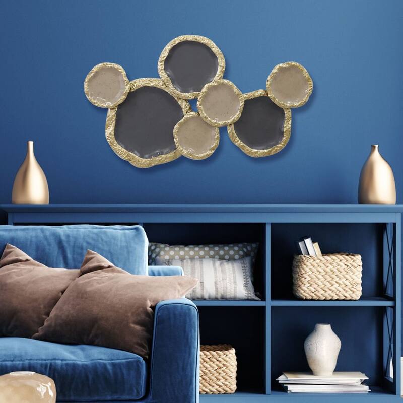 Gold Brown Abstract Ring Metal Wall Art Horizontal Modern Decor 32"