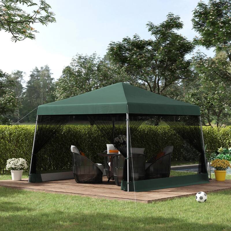 Slant Leg Pop Up Canopy Tent with Netting and Carry Bag, Sun Shelter - Green