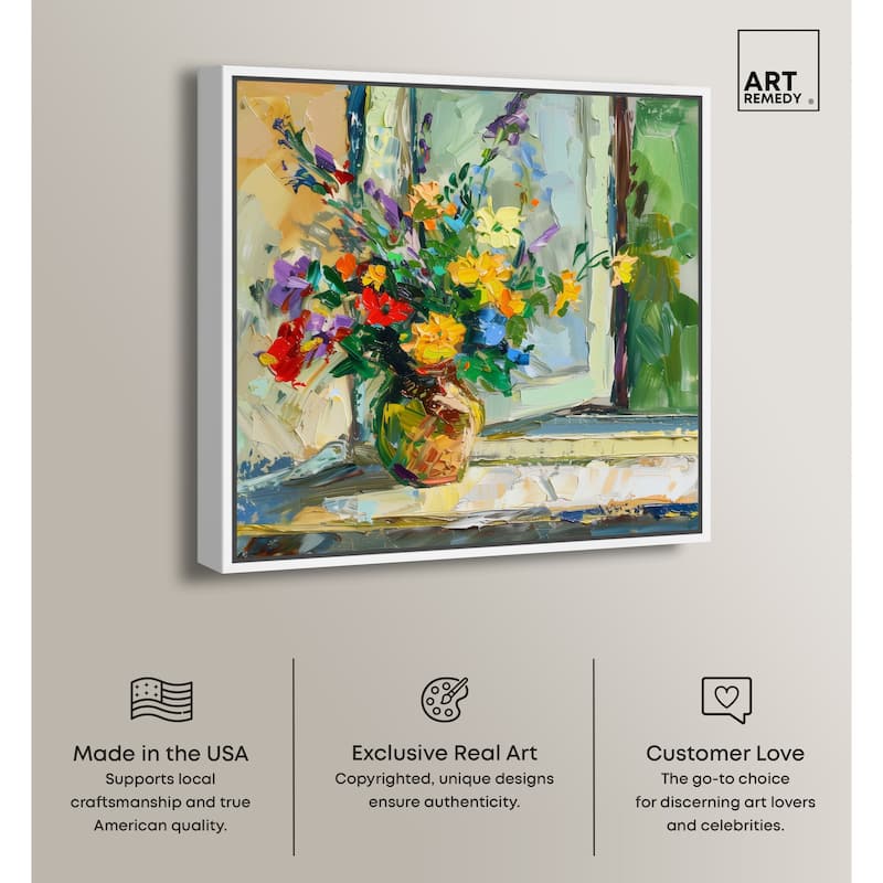 Art Remedy Vase By The Window Framed Impressionism 1 Piece Canvas Wall Art /Monet And Van Gogh Inspired Art