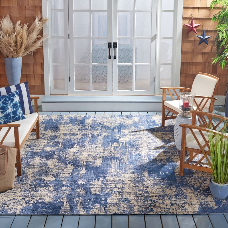 SAFAVIEH Courtyard Rajka Transitional Rug - 8' x 10' - Blue/Ivory - 8' x 10'